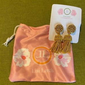 Lisi Lerch small gold bead tassel clip-on earrings